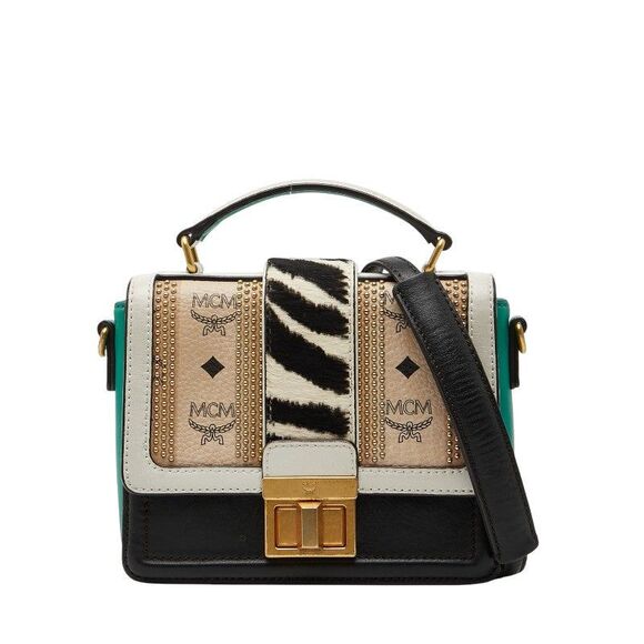 MCM Visetos Logogram Studs Leather Shoulder Bag